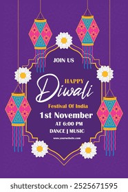 Festival indio Happy Diwali con accesorios Diwali, fondo de vacaciones con galletas, tarjeta de felicitación de celebración Diwali, Ilustración vectorial.