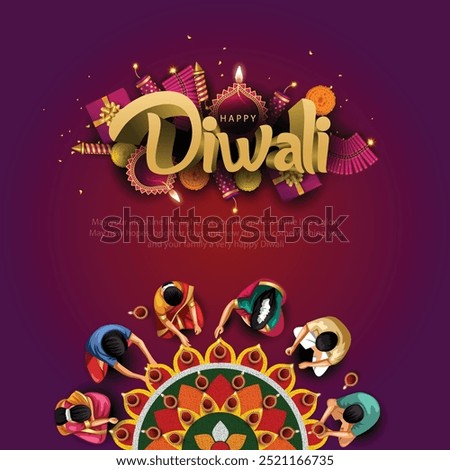 Indian festival Happy Diwali with Diwali props, holiday Background with crackers, Diwali celebration greeting card, abstract vector illustration.