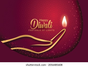 Indian festival Happy Diwali with red Background, Diwali celebration greeting card, vector illustration design.