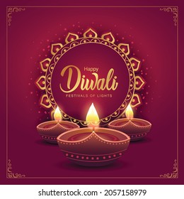 Indian festival Happy Diwali with red Background, Diwali celebration greeting card, vector illustration design.