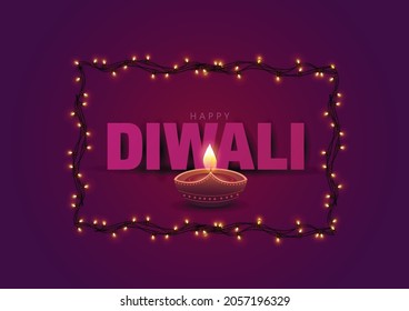 Indian festival Happy Diwali with red Background, Diwali celebration greeting card, vector illustration design.