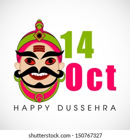 Indian festival Happy Dussehra background with illustration of Ravana face. 