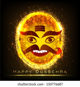 Indian festival Happy Dussehra background with shiny illustration of a smiling Ravana, 