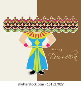 Indian festival Happy Dussehra background with illustration of Ravana with his ten heads.