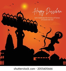 Indian festival happy Dussehra cartoon style template.