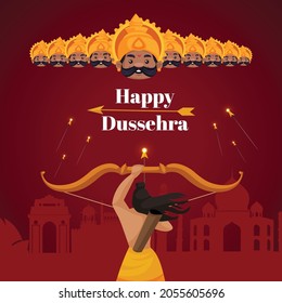 Indian festival happy Dussehra cartoon style template.