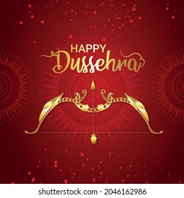Indian festival happy dussehra celebration card with golden bow and arrow