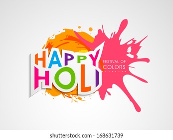 Indian festival Happy Holi  celebration concept with stylish text on colorful splash background. 