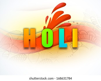 Indian festival Happy Holi  celebration concept with stylish glossy text on colors splash background. 