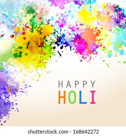 Indian festival Happy Holi celebrations with colors splash on abstract background. 