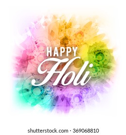 Indian festival Happy Holi celebrations with colors splash on abstract background.