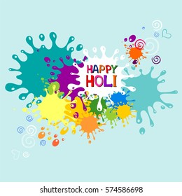 Indian Festival Happy Holi Celebrations With Colors Splash. Vector Background.