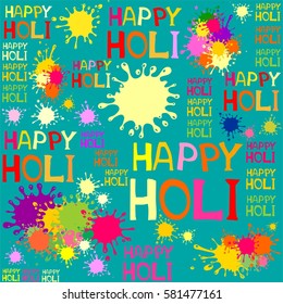 Indian festival Happy Holi celebrations with colors splash. Spring festiva. Seamless background. Vector illustration