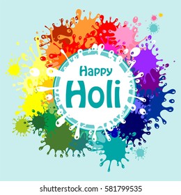 Indian festival Happy Holi celebrations with colors splash. Spring festiva. Vector illustration