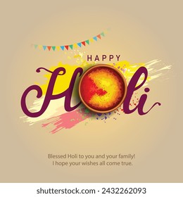 Indian festival happy Holi with color pot. abstract vector illustration design 
