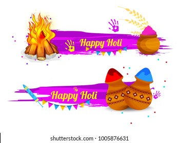 Indian Festival Of Happy Holi colorful Banner Background.