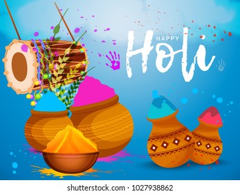 Indian Festival Of Happy Holi colorful Background Illustration.