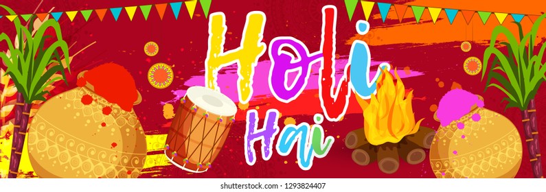 Indian Festival Of Happy Holi colorful Background Illustration.