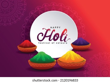 Indian festival happy Holi with group of color powder plates. vector illustration design 