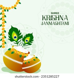 Indian Festival Happy Janmashtami Vector Illustration Hand Drawn Creative Design  Background