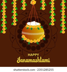 Indian Festival Happy Janmashtami Vector Illustration Hand Drawn Creative Design  Background