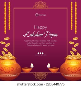 Indian festival happy lakshmi pujan banner design template.