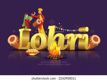 Indian festival Happy lohri with Lohri props, holiday Background, Punjabi celebration greeting card, vector illustration design.	