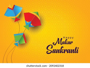 Indian festival Happy Makar Sankranti poster design with group of colorful kites flying. vector illustration design.