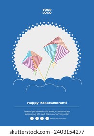 Indisches Festival Happy Makar Sankranti Poster Design mit Ceative Line Kunst der Drachen.