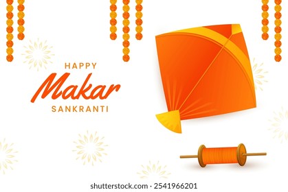 Indian festival happy makar sankranti with decorative props, Makar sankranti traditional background, greeting card, banner, vector illustration