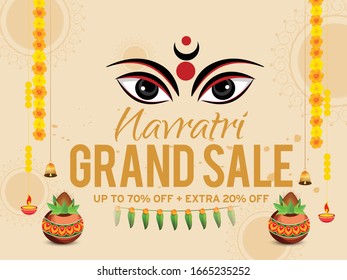 Indian festival Happy Navratri Celebration Background With Beautiful maa Durga face and Dandiya 
Sticks.