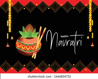 Indian festival Happy Navratri Celebration Background With Beautiful maa Durga face and Dandiya 
Sticks.