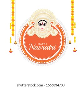 Indian festival Happy Navratri Celebration Background With Beautiful maa Durga face and Dandiya 
Sticks.