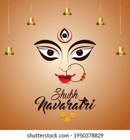 Indian festival happy navratri celebration greeting card with creative illustration of Goddess durga