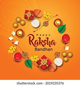 Indian festival happy Raksha Bandhan Greeting Card with Decorative Rakhi Hindu Festival, Vector Illustration design.