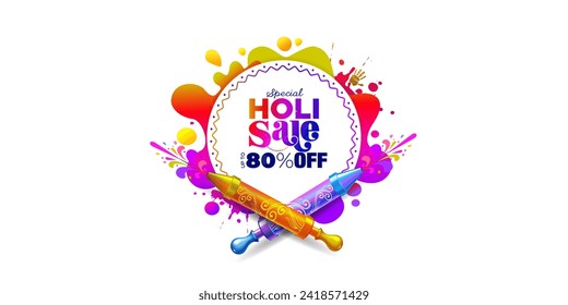 Indian festival Holi background with sales, offer, deal and discount. Promotional advertising template website banner, poster and logo design. Indian traditional festival of colors.