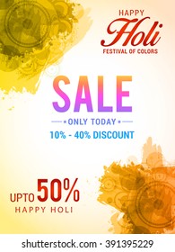 Indian festival holi with colorful splash background for big sale offer banner.