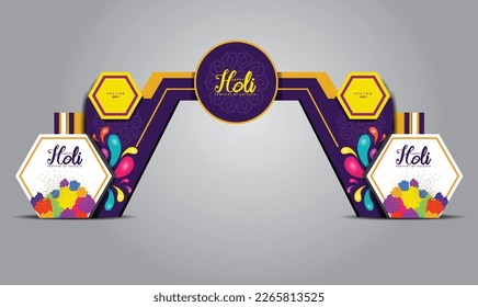 Indian festival Holi Gate entrance vector illustration for mock up event display, arch design	