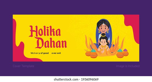 Indian festival holika dahan facebook cover design template. Vector graphic illustration.