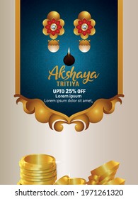 Indian festival invitation sele promotion background with gold coin pot and gold earings