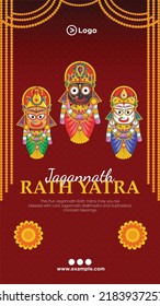 Indian festival jagannath rath yatra portrait template design. 