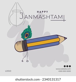 Indian Festival Krishna Janmashtami Concept Design With school Pencil Icon  editable Vector