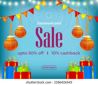 Indian festival Krishna Janmashtami sale banner, vector