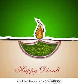 Indian festival of lights, Happy Deepawali greeting card with floral decorated illuminated oil lit lamp.