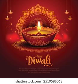 Festival indiano de luzes Feliz Diwali, fundo de férias, cartão de celebração de Diwali, design de ilustração vetorial abstrato.	