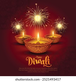 Indian festival of lights Happy Diwali, holiday Background, Diwali celebration greeting card, abstract vector illustration design.	