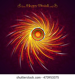 Indian Festival of Lights, Happy Diwali Celebration with illustration of exploding Firecracker on floral rangoli.