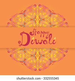 Indian festival of lights poster.  Inscription "Happy Diwali" in decorative handwriting. Vector illustration