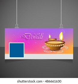 Indian festival of lights, with stylish text of Happy Diwali greeting card decorated background. creative web banner template