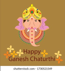 INDIAN FESTIVAL OF LORD GANESHA- INDIAN GOD GANESH YELLOW OCHER COLOR BACKGROUND WITH FLOWERS  